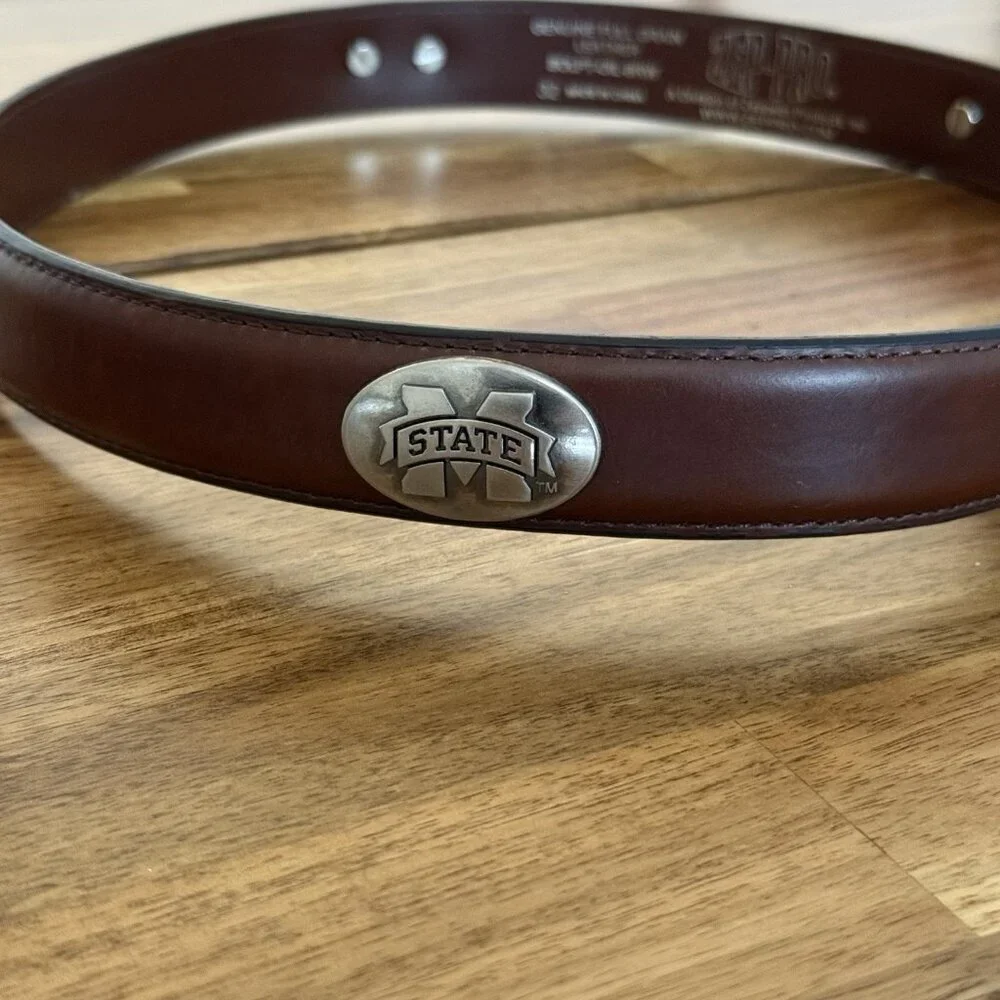 ZEP-PRO Belt Mens‎ Size 32 Brown Full Grain Leather Mississippi State University